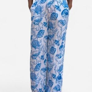 NWT I Believe Seashell Print Lightweight High-Waist Women's Trousers Small